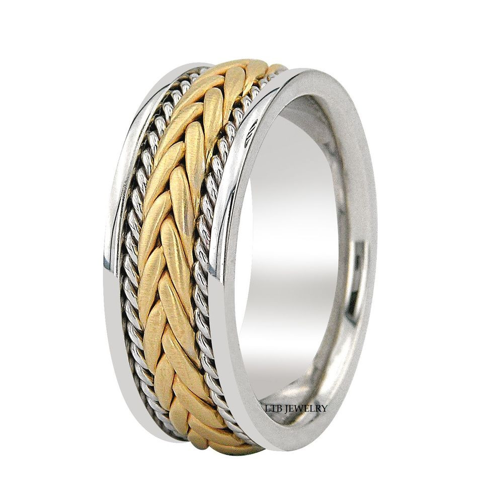 Two Tone Wedding Band
 14K TWO TONE GOLD BRAIDED MENS WEDDING BANDS HANDMADE 8MM