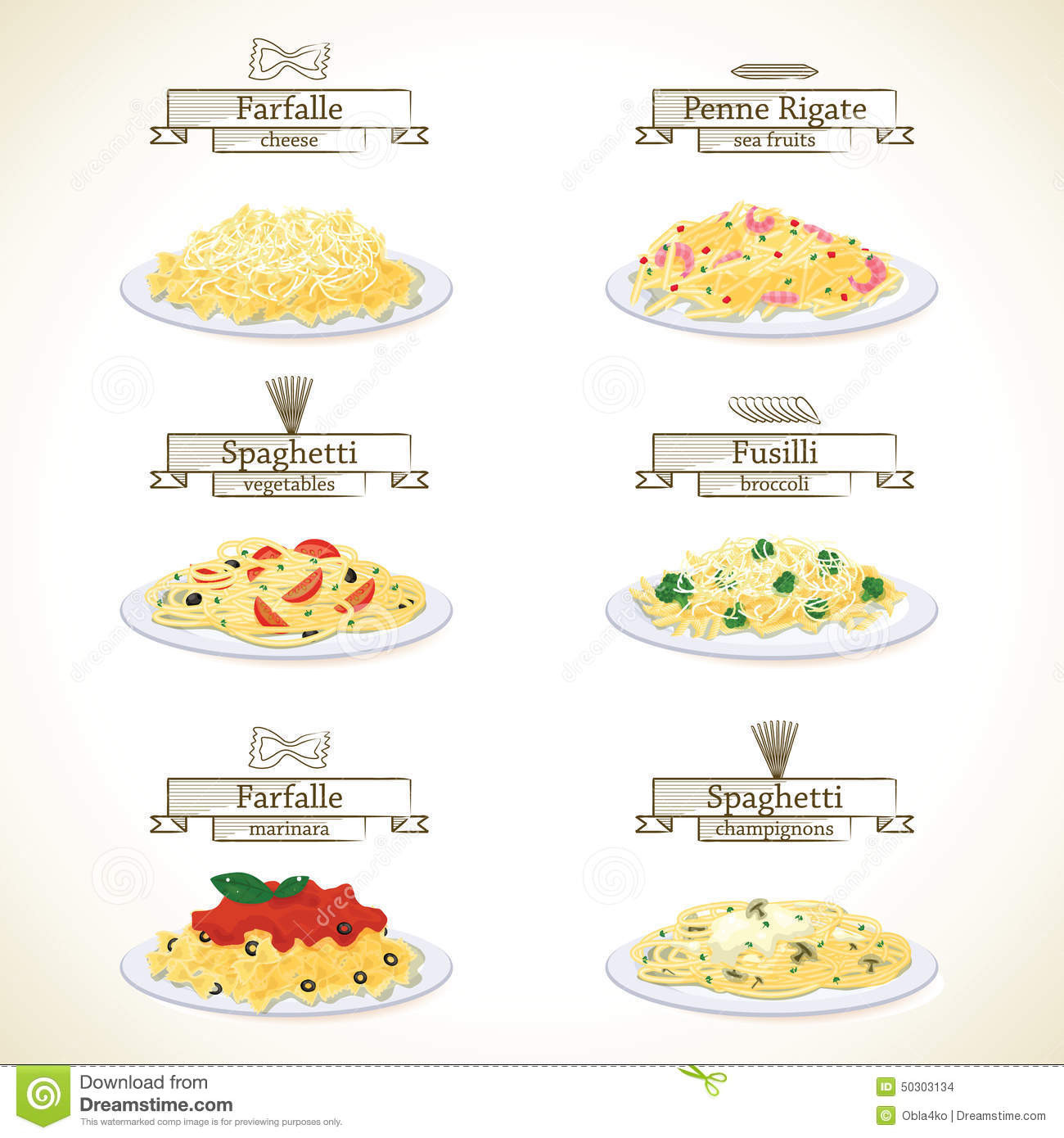 Types Of Italian Sauces
 Pasta Dishes Stock Vector Image