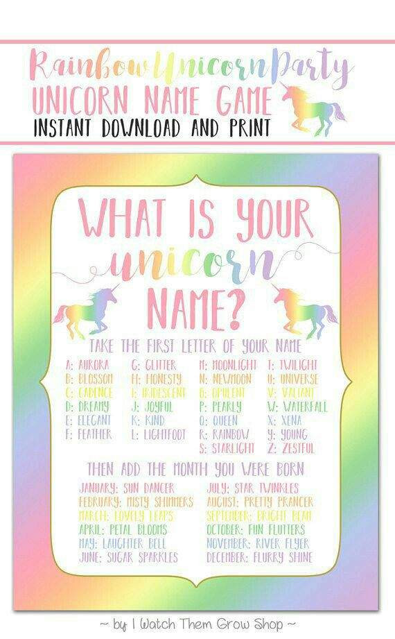 Unicorn Birthday Party Food Ideas Name
 Whats your unicorn name