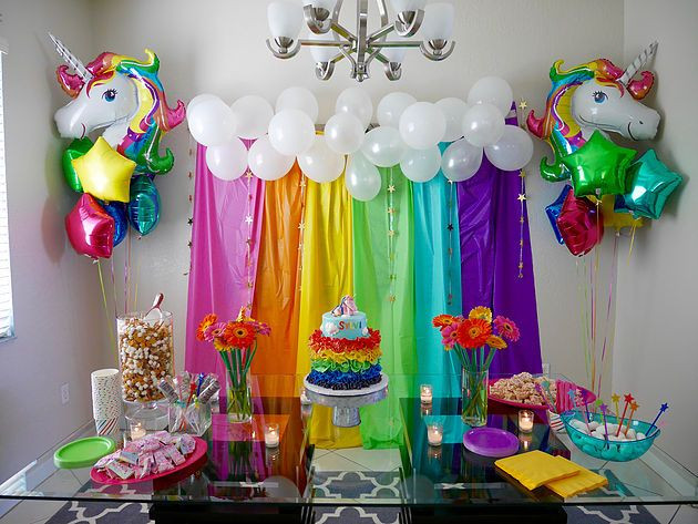 Unicorn Rainbow Party Ideas
 Rainbow and unicorn decor for child s birthday party Via