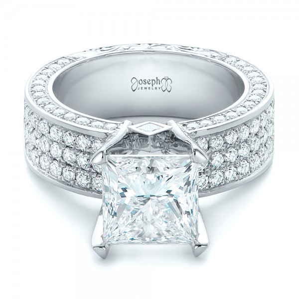 Unique Princess Cut Engagement Rings
 Custom Princess Cut Diamond and Pave Engagement Ring