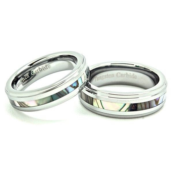Unique Wedding Band Sets
 Matching 5mm & 6mm Tungsten Carbide with Abalone Inlay