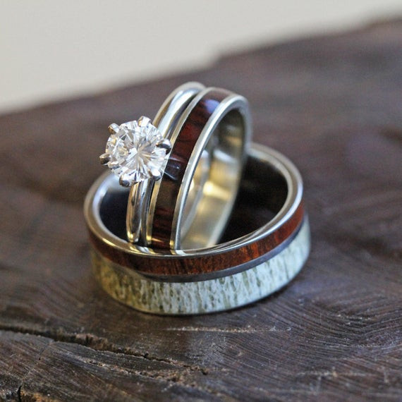 Unique Wedding Band Sets
 Unique Deer Antler Wedding Ring Set Women s Diamond And