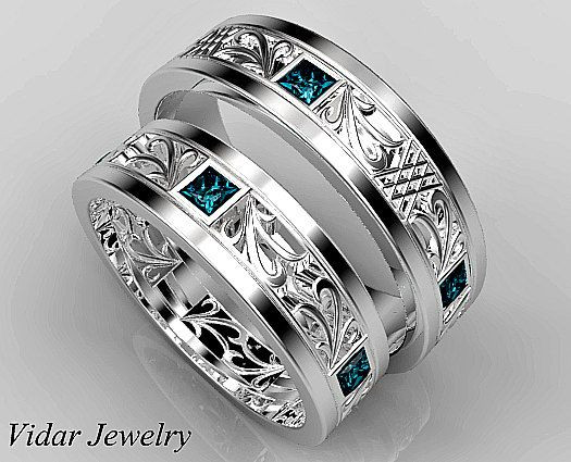 Unique Wedding Band Sets His And Hers
 Matching Wedding Band Set His and Hers Blue Diamond