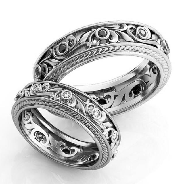 Unique Wedding Band Sets His And Hers
 Vintage Style Engagement Rings Silver Wedding Ring Set