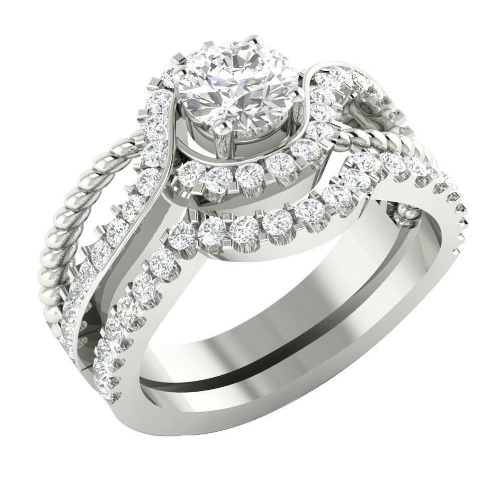 Unique Wedding Rings Sets
 14K White Gold SI1 G 1 75TCW Real Diamond Unique Bridal