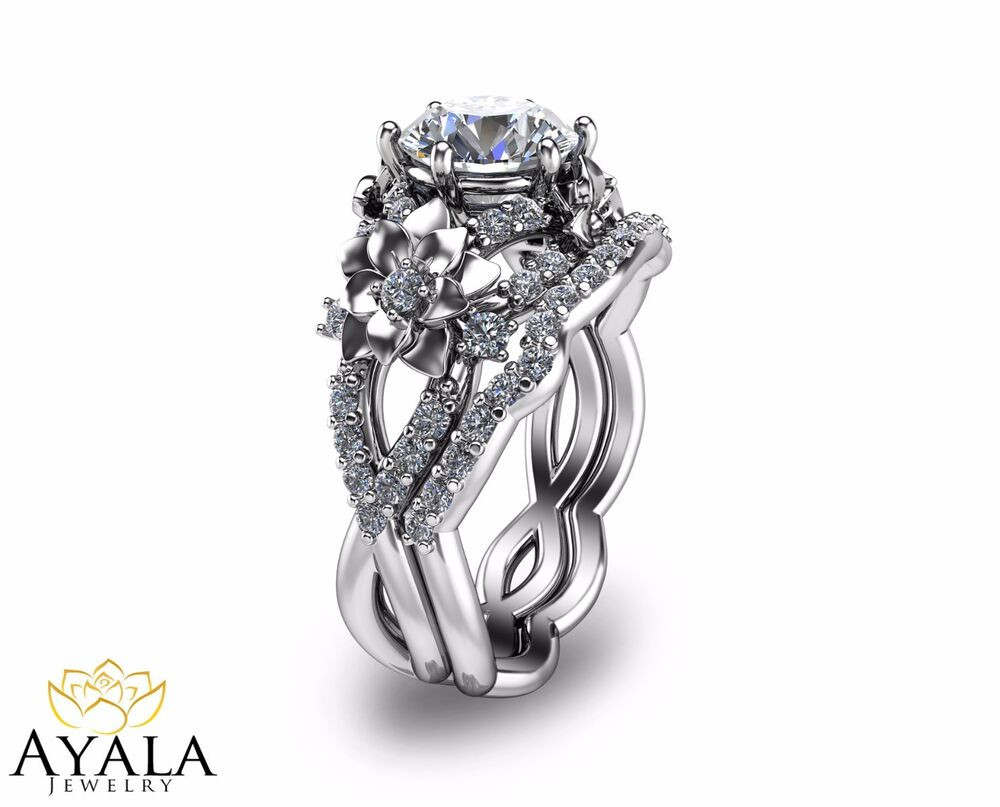 Unique Wedding Rings Sets
 Floral Diamond Engagement Ring Set Unique Bridal Set In