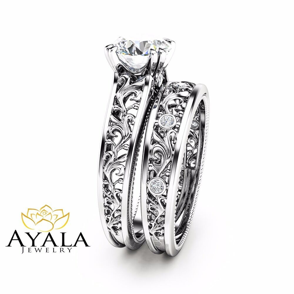 Unique Wedding Rings Sets
 Unique Diamond Bridal Set 14K White Gold Engagement Rings