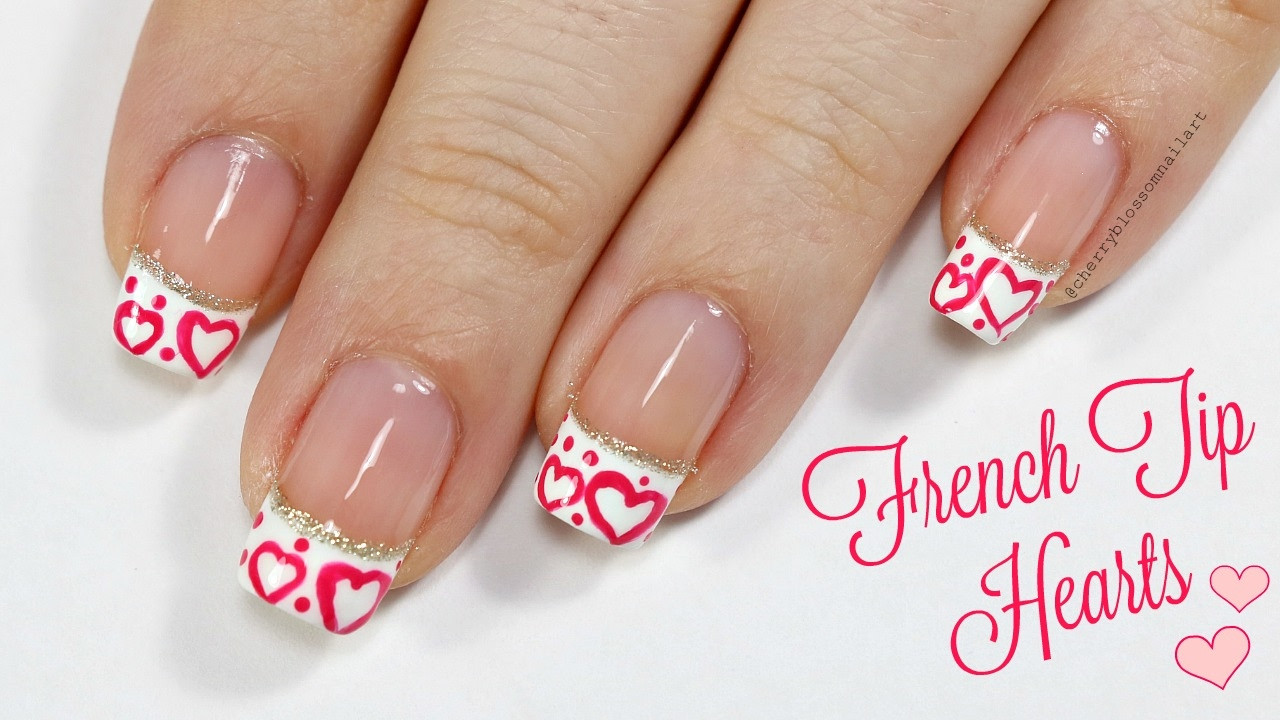 Valentine Nail Ideas
 Easy French Tip With Hearts Valentine s Day Nail Art