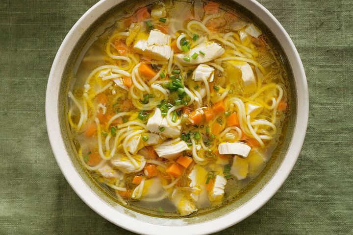 Vegetarian Chicken Noodle Soup
 Chicken ve able and noodle soup