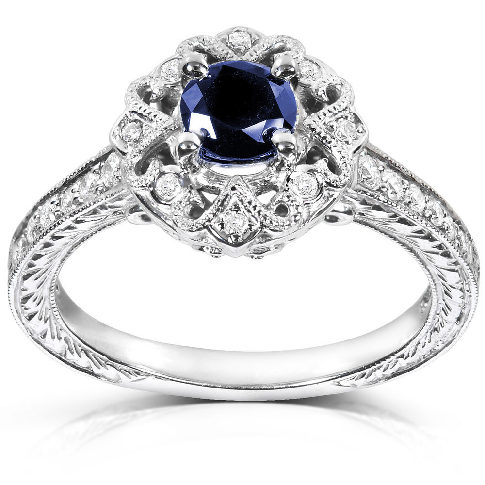 Vintage Diamond Rings
 Antique Round cut Sapphire and Diamond Engagement Ring 3 4