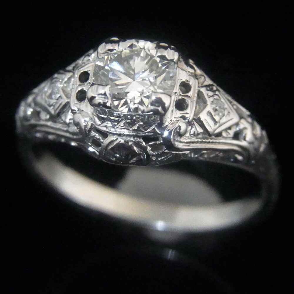 Vintage Diamond Rings
 c 1920s Art Deco Old Cut Diamond 14k White Gold Ring