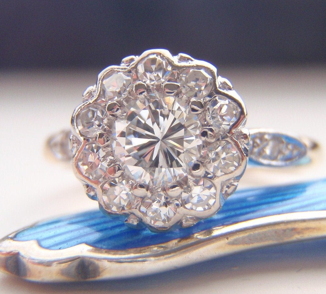 Vintage Diamond Rings
 Engagement Ring Vintage Diamond Cluster Flower Design