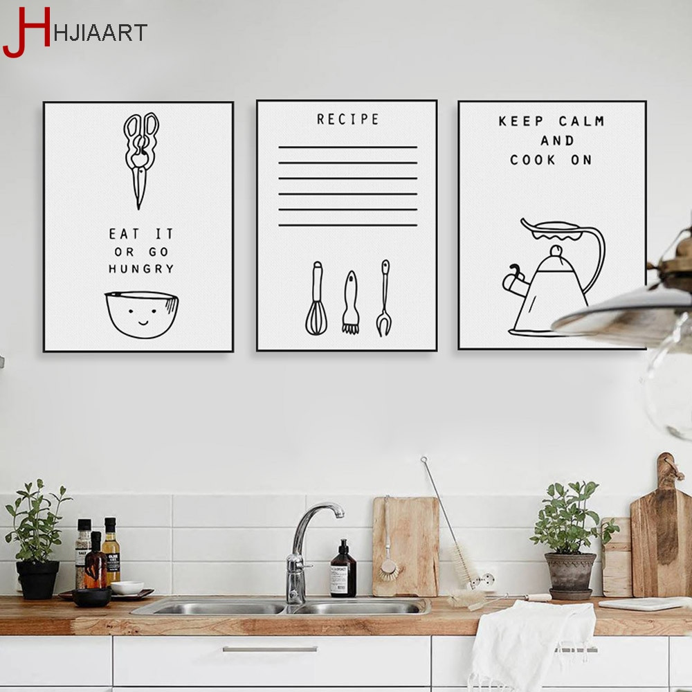 Wall Art For The Kitchen
 Black White Kawaii Cooking Quotes Poster Nordic Kitchen
