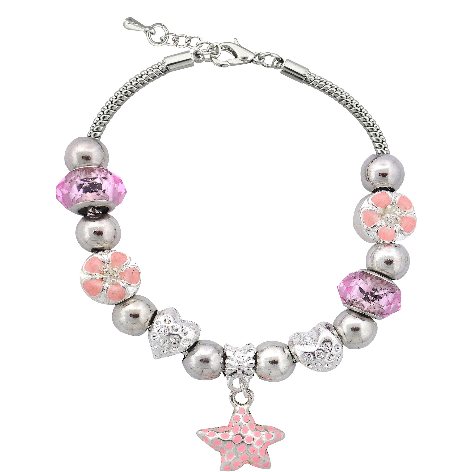 Walmart Jewelry Bracelets
 Silvertone Red Heart Charm and Glass Beads Bracelet with