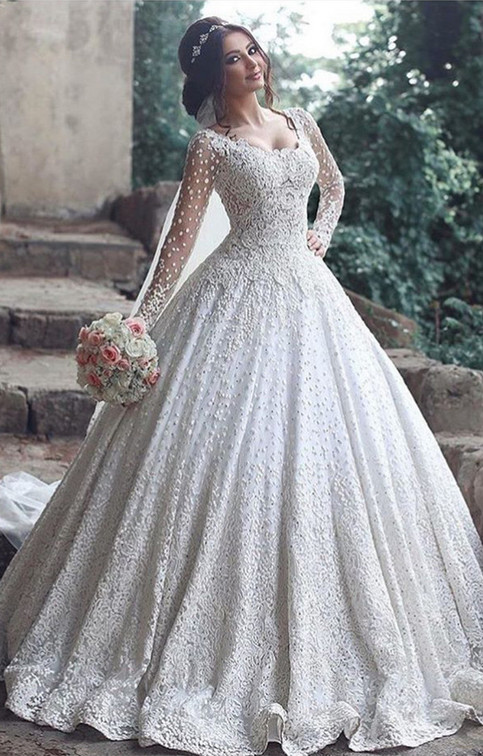 Wedding Ball Gowns
 Beautiful Long Sleeve Lace Wedding Dress Ball Gown Floor