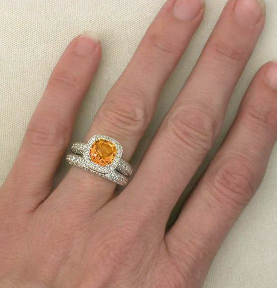 Wedding Bands And Engagement Rings
 Cushion Cut Citrine and Diamond Halo Engagement Ring and