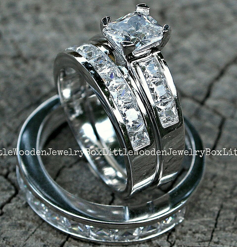 Wedding Bands And Engagement Rings
 His and Hers 925 Sterling Silver 14k White Gold Engagement