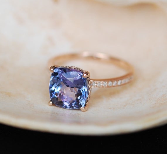 Wedding Bands And Engagement Rings
 Tanzanite Ring Rose Gold Engagement Ring Lavender Blue
