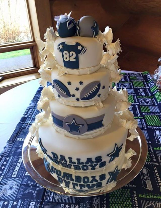 Wedding Cakes Dallas
 Dallas Cowboy wedding cake Blue grey and white 4 tier