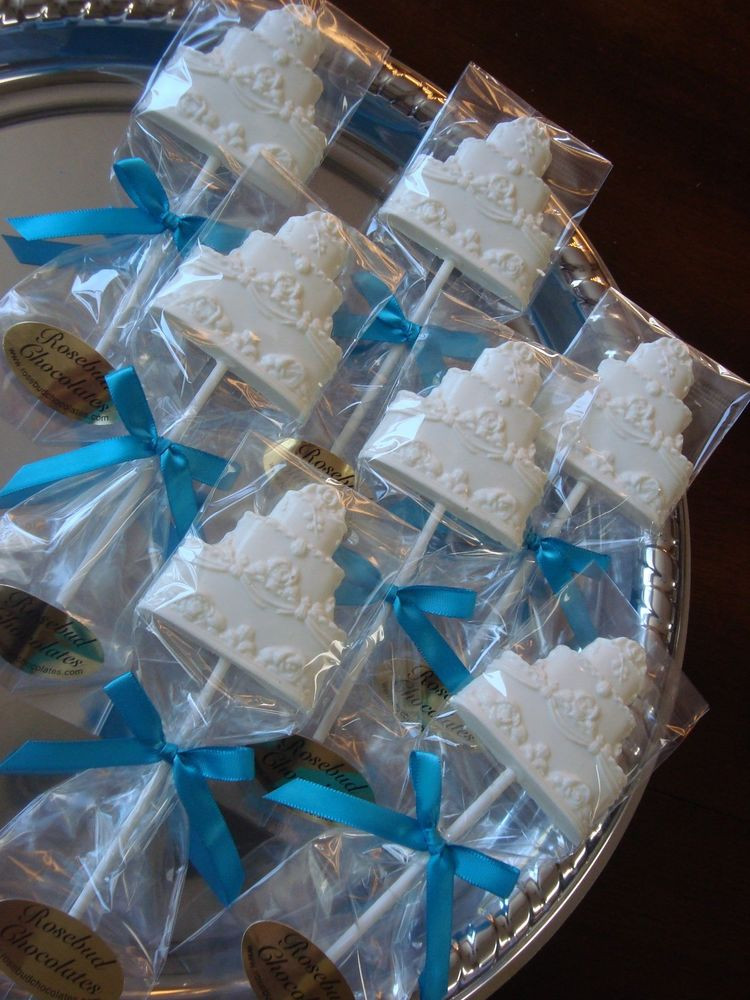 Wedding Chocolate Favors
 12 Chocolate Wedding Cake Lollipops Candy Party Favors