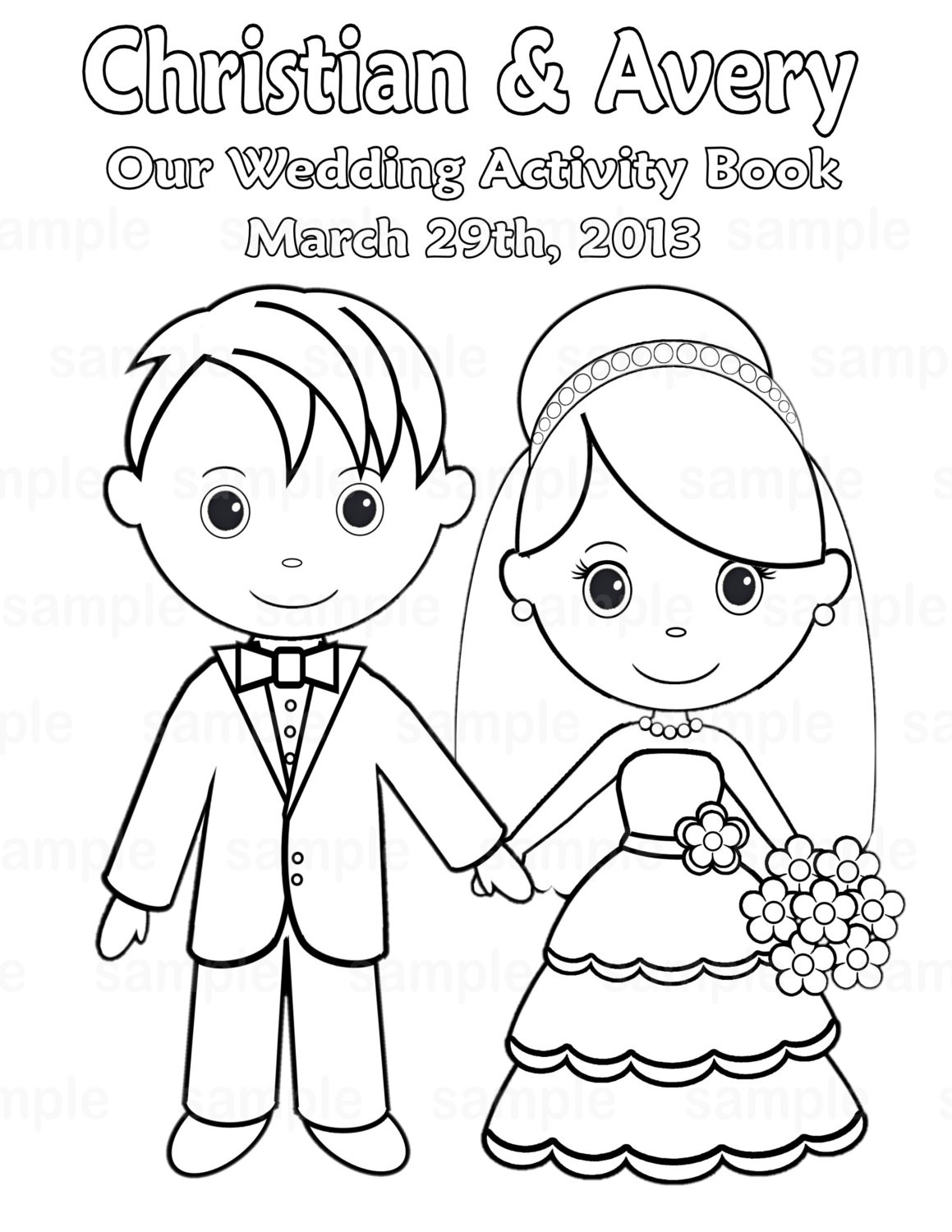 Wedding Coloring Book
 Printable Personalized Wedding coloring activity by
