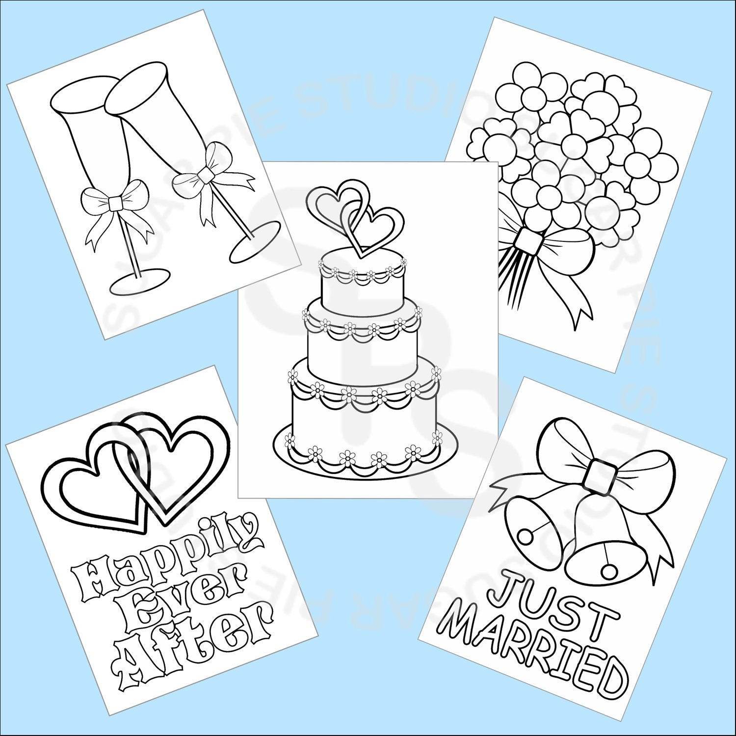 Wedding Coloring Book
 5 Printable Wedding Favor Kids coloring pages PDF or JPEG file