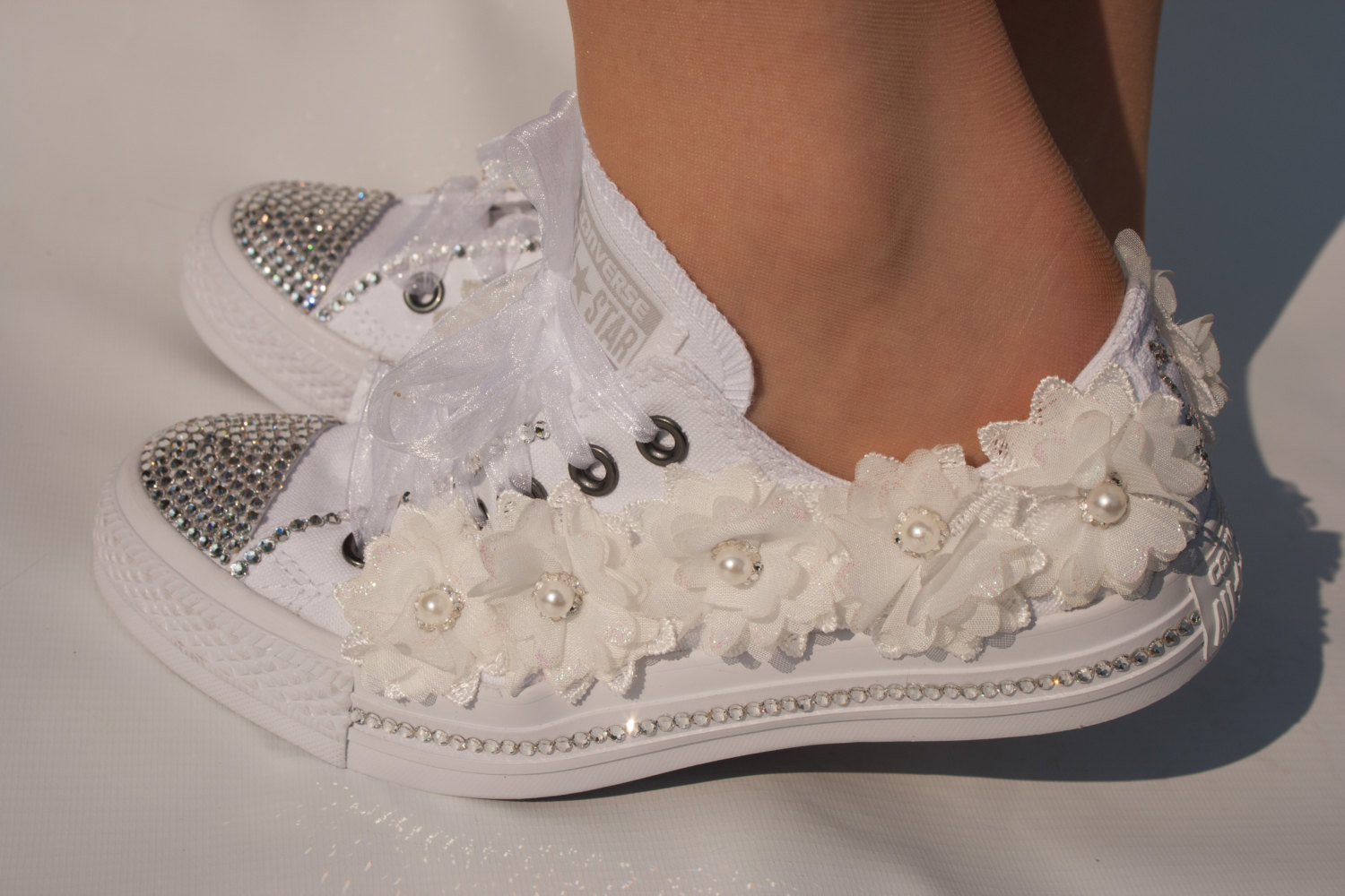 Wedding Converse Shoes
 wedding converse trainers with crystals lace & pearls