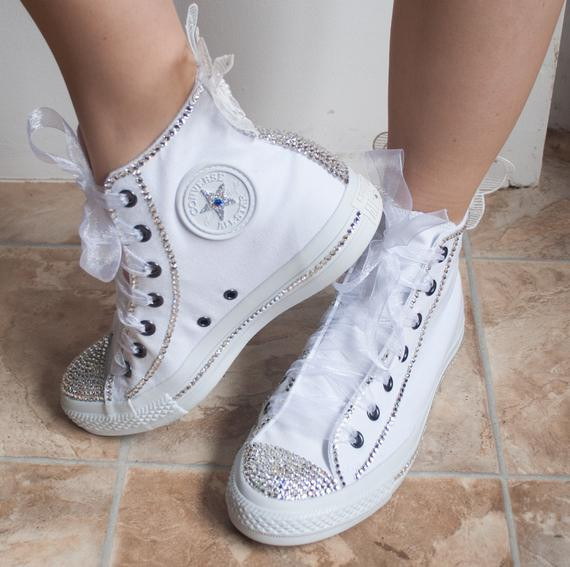 Wedding Converse Shoes
 wedding converse High top wedding trainers with crystals