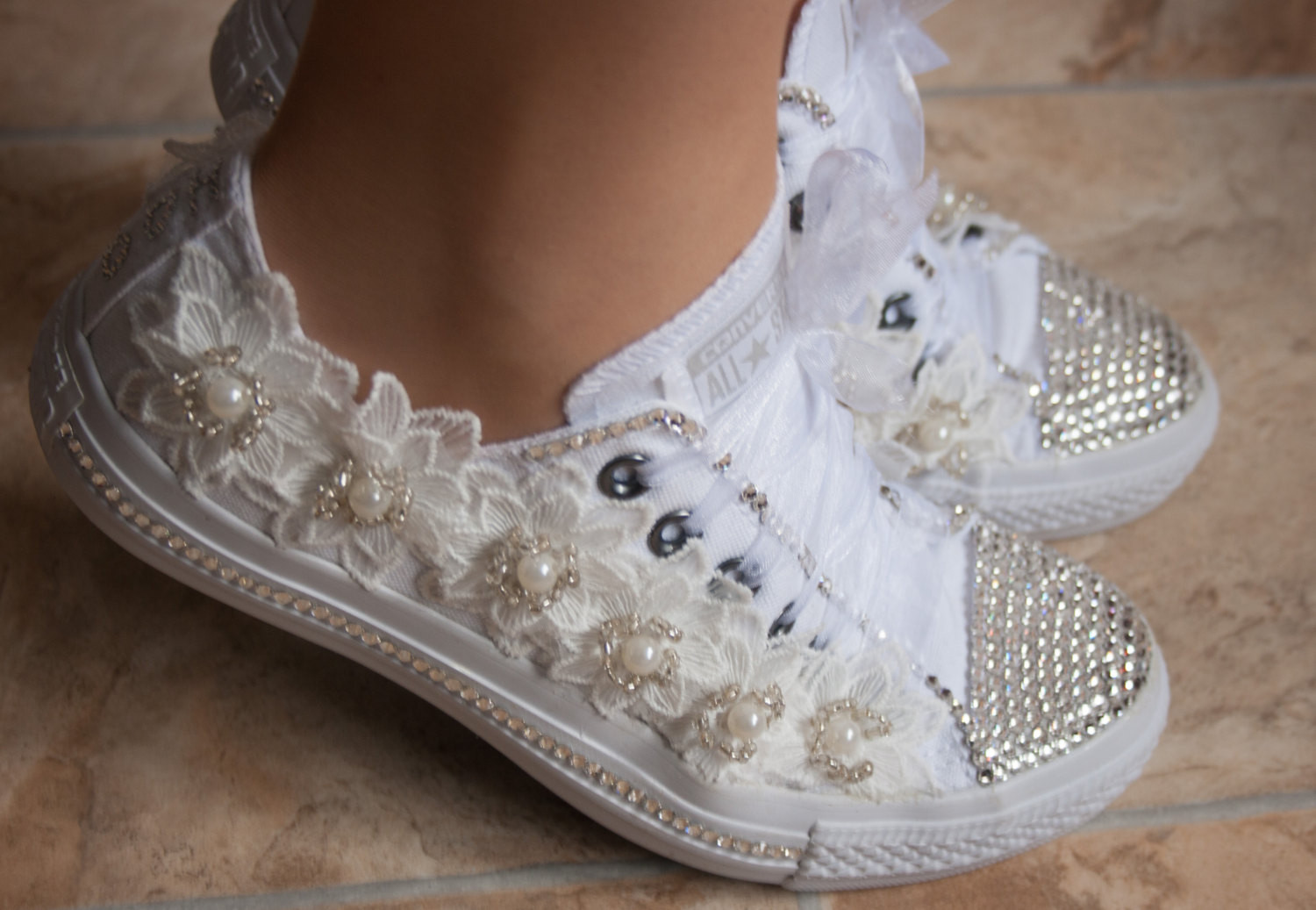 Wedding Converse Shoes
 wedding converse trainers with crystals lace & pearls