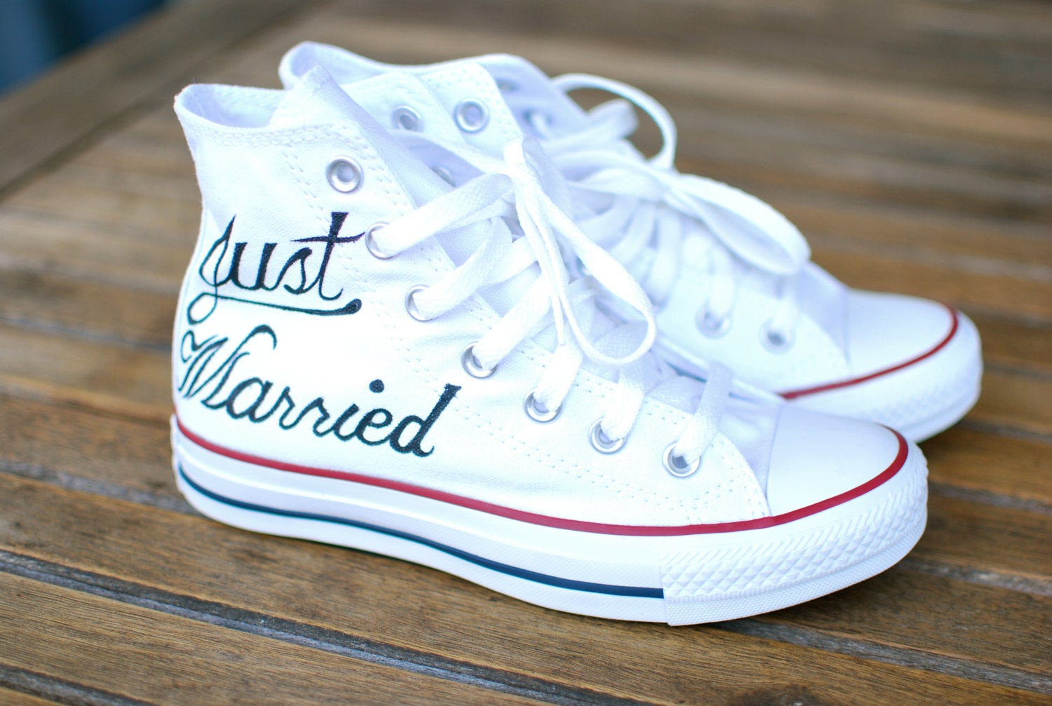 Wedding Converse Shoes
 Custom Hand Painted Just Married Converse Sneakers Optical