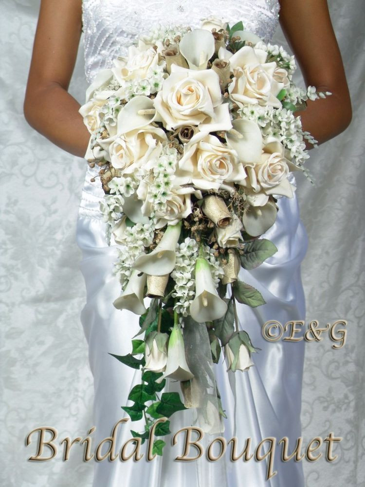 Wedding Flowers Bridal Bouquet
 BEAUTIFUL CREAM GOLD Bouquet Wedding Bouquets Bridal