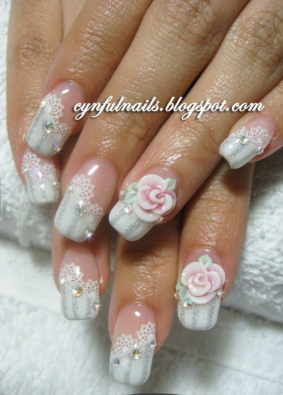 Wedding Gel Nails
 Cynful Nails Bridal nails Lace and roses