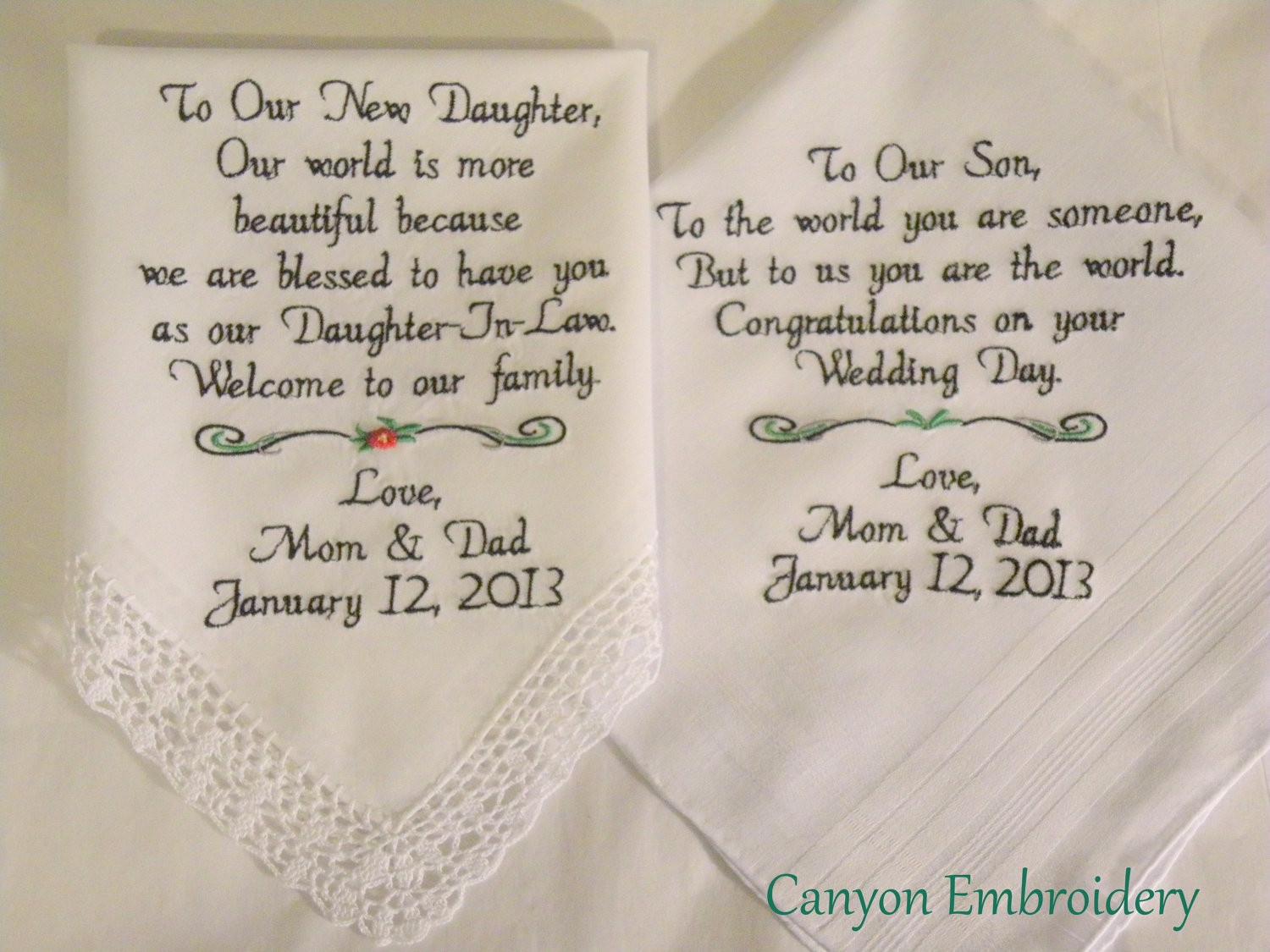 Wedding Gift Ideas From Mother To Daughter
 Embroidered Wedding Handkerchiefs Wedding Gift by