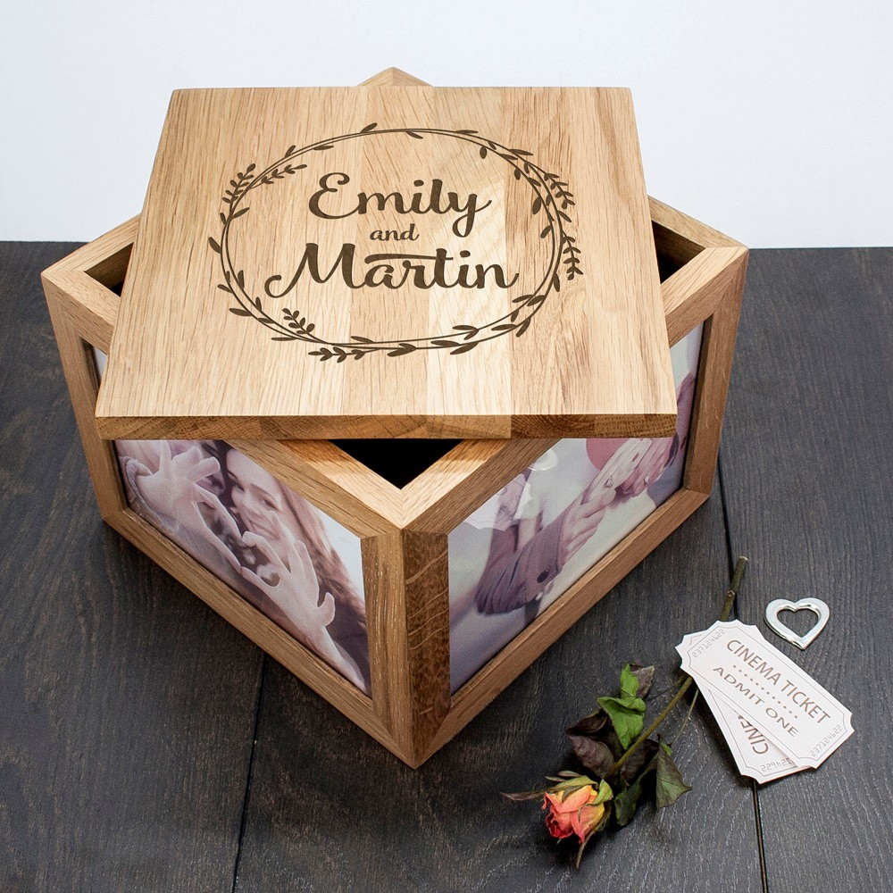Wedding Gift Ideas Uk
 Personalised Couple s Wreath Design Oak Keepsake Box