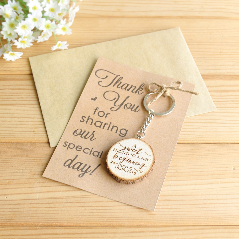 Wedding Gift Thank You
 Personalized Wooden Keychain Key Ring Custom Wedding
