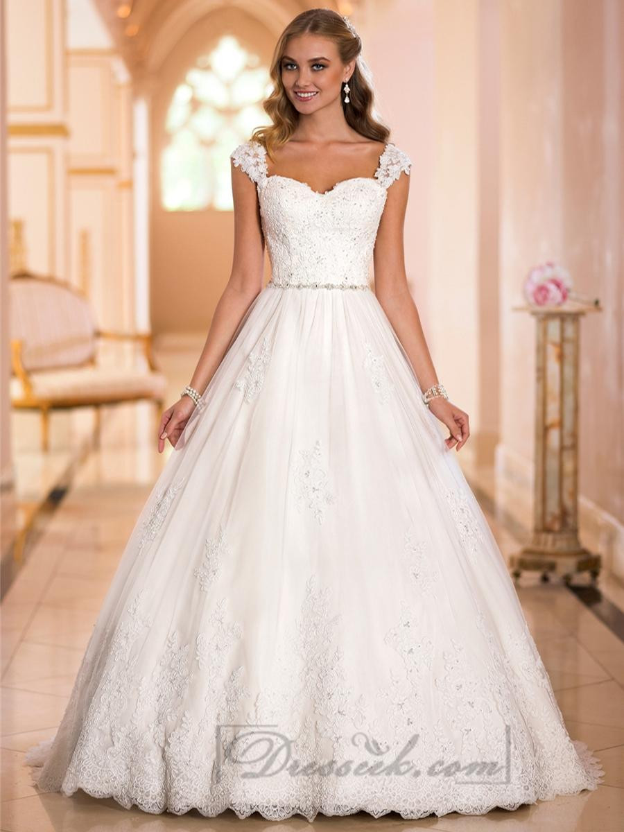 Wedding Gowns With Straps
 Straps Sweetheart Lace Princess Ball Gown Wedding Dresses