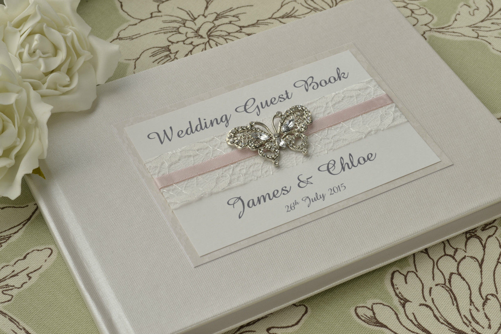 Wedding Guest Book Ideas Uk
 Personalised Wedding Guest Book – Lace Ribbon & Luxury