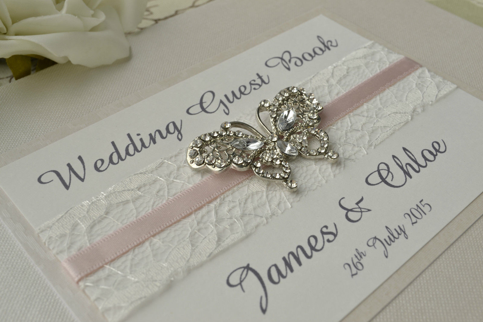 Wedding Guest Book Ideas Uk
 Diamante Butterfly Wedding Guest Book Luxury Pearlescent