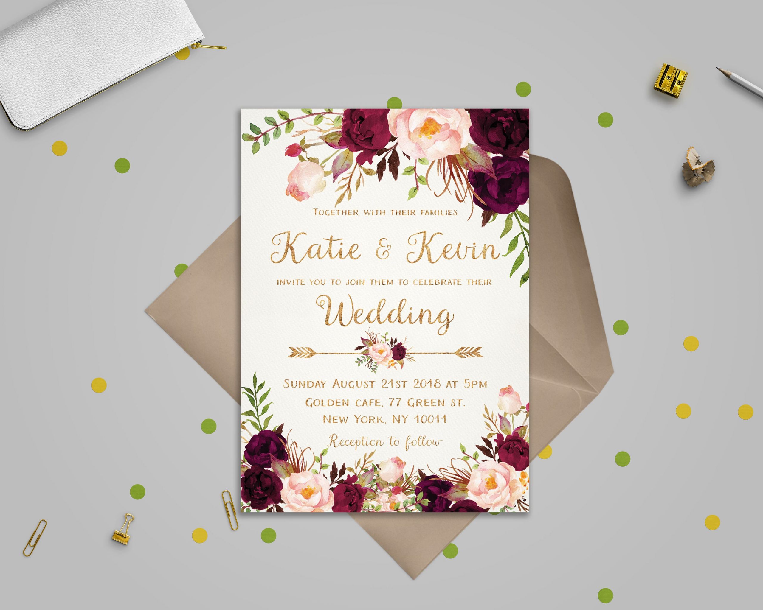 Wedding Invitation Design Online
 Floral wedding invitation template Wedding invitation