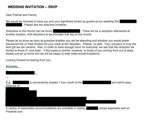 Wedding Invitation Email
 Emailed or texted wedding invitations — what do you think