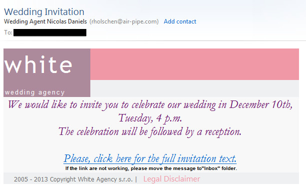 Wedding Invitation Email
 Wedding Invitation Email Scam White Wedding Agency