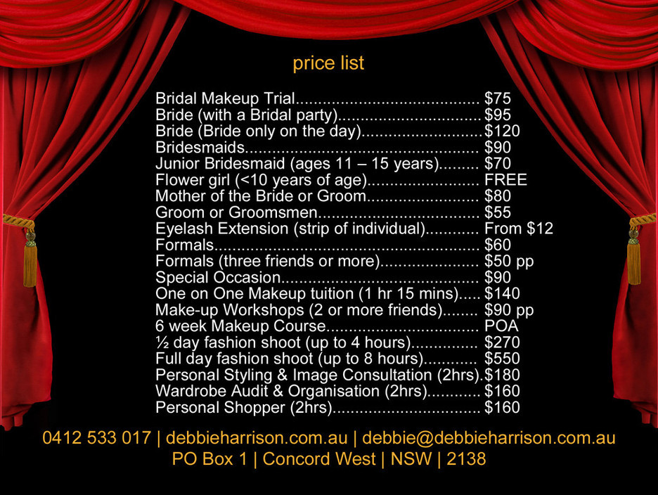 Wedding Makeup Artist Prices
 Debbie Harrison Makeup Artist & Professional Stylist in