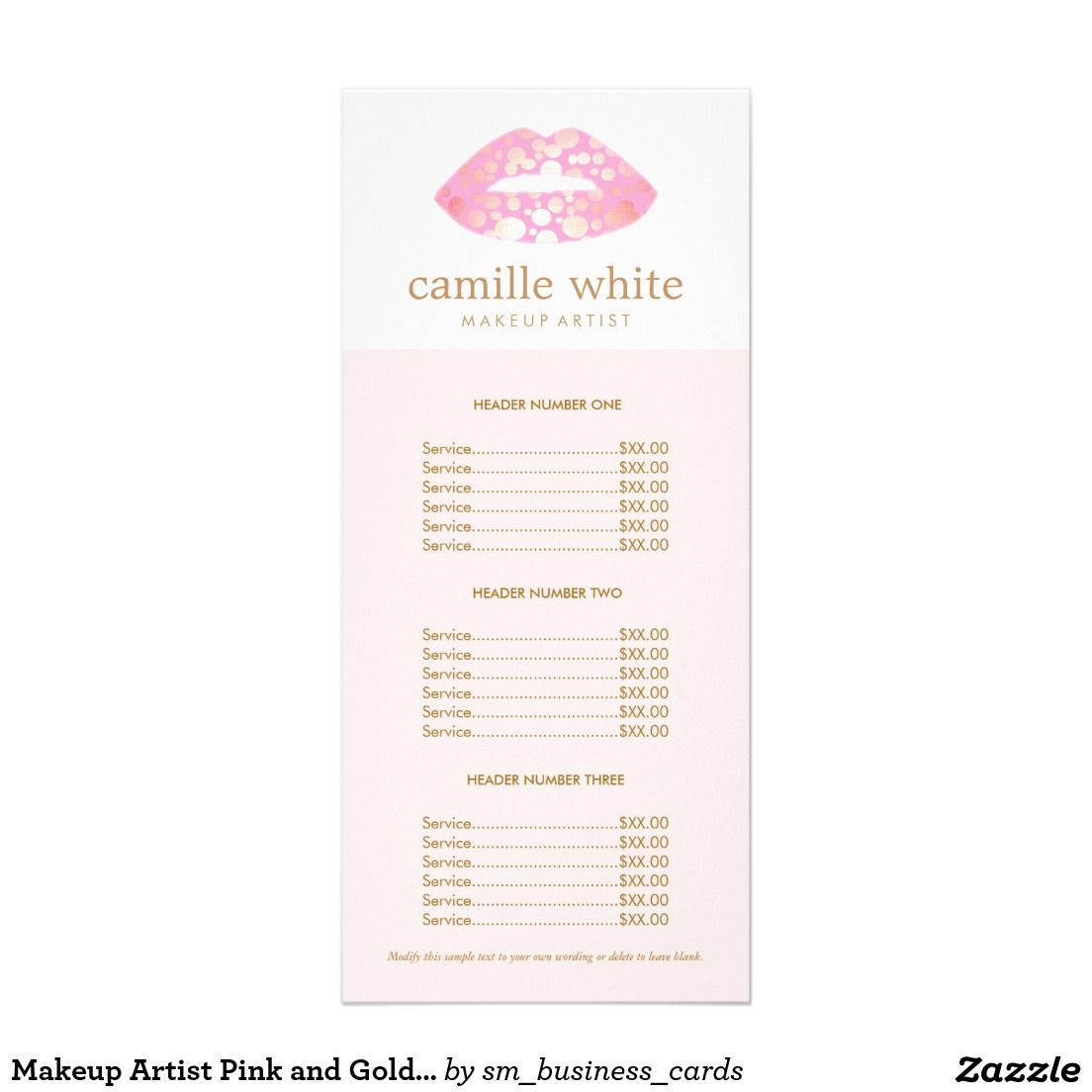 Wedding Makeup Artist Prices
 Makeup Artist Pink and Gold Lips Pink Price List Rack Card