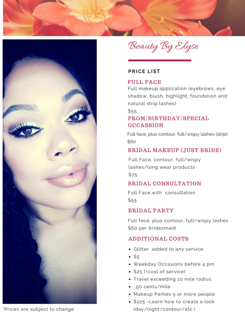 Wedding Makeup Artist Prices
 Makeup Prices – Beauty By Elyse