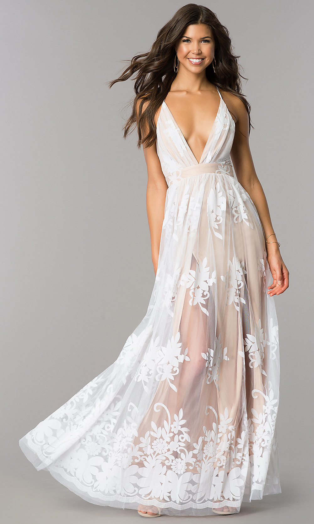 Wedding Reception Dress
 Open Back Illusion Print Long Formal Dress PromGirl