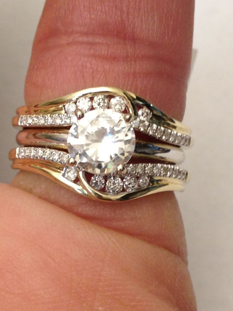 Wedding Ring Guard
 14k Yellow Gold Solitaire Enhancer Round Diamonds Ring
