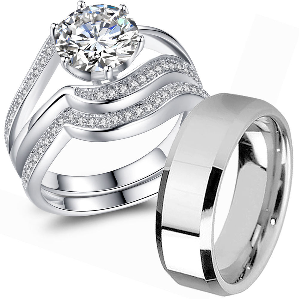 Wedding Ring His And Hers
 Couple Wedding Ring Sets His and Hers 925 Sterling Silver