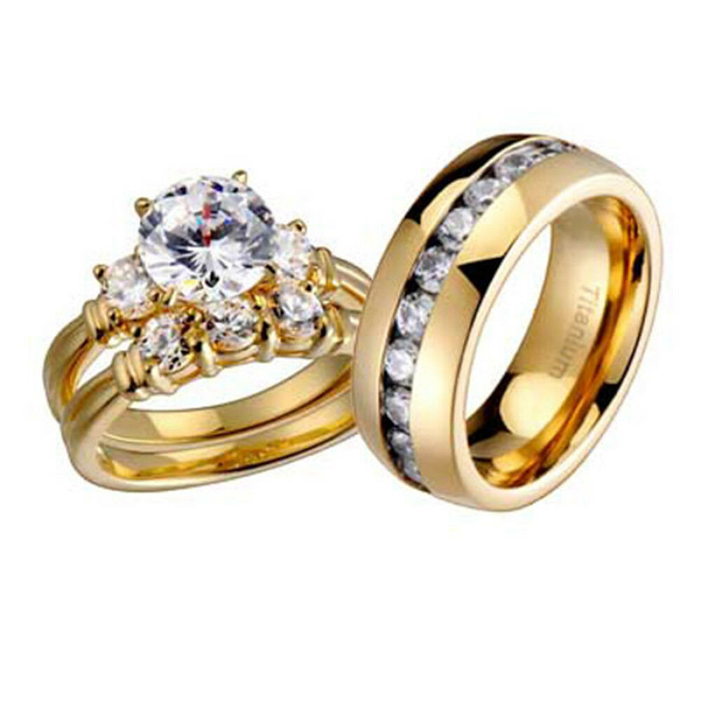 Wedding Ring Set His And Hers
 His and Hers Wedding Rings 3 pcs Engagement CZ Sterling