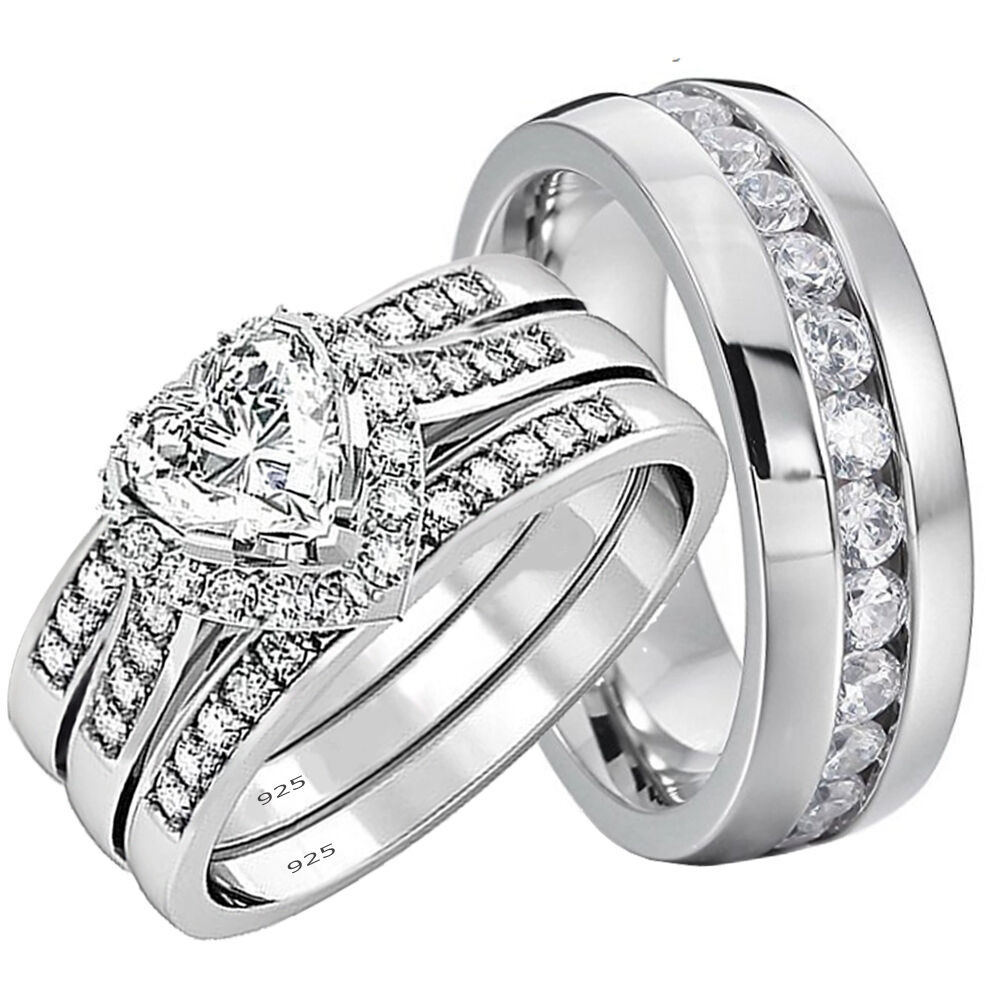 Wedding Ring Set His And Hers
 His and Hers Wedding Rings 4 pcs Engagement Sterling